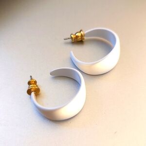 White Enamel Earrings gold tone backings surgical steel posts vintage